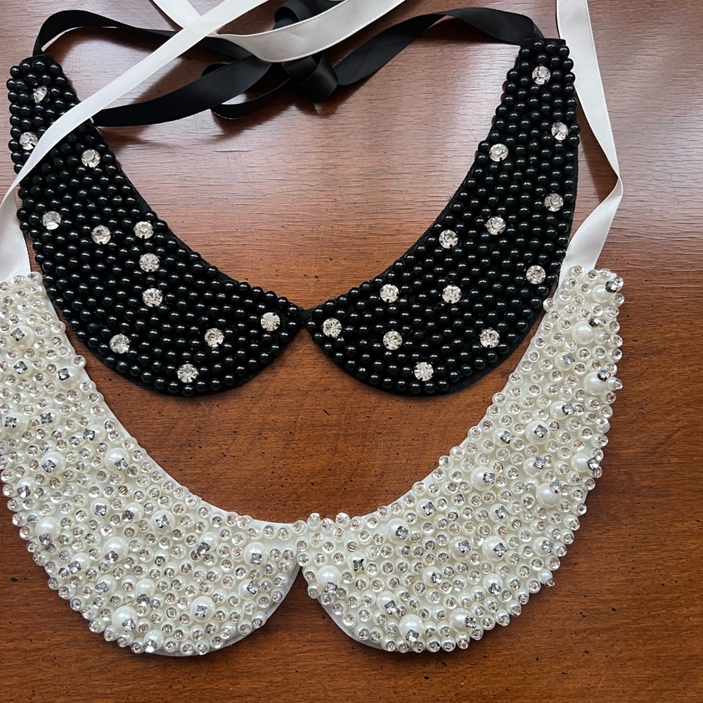 Elegant Black and White Beaded Collar Necklace Set